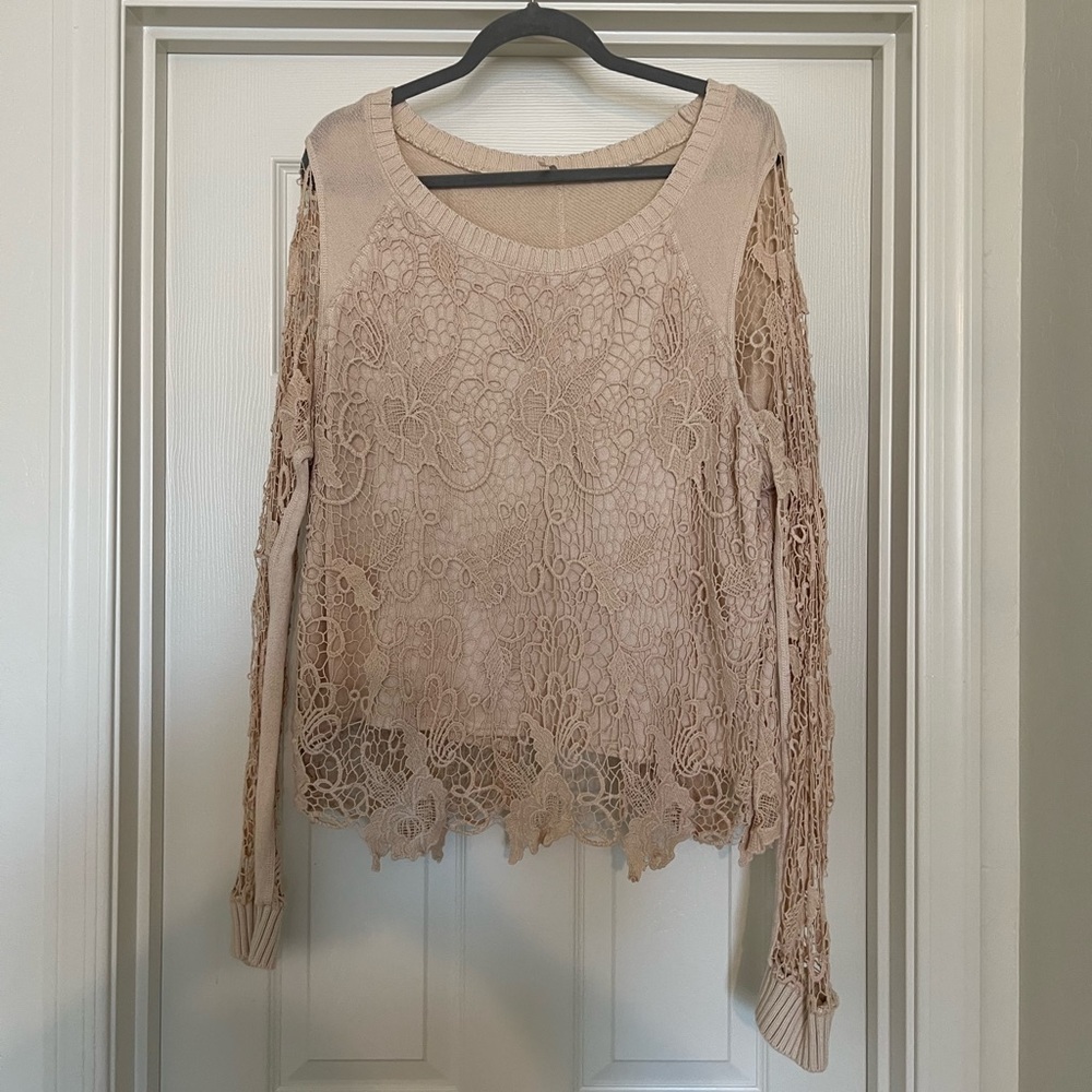 Free People Lace Split Back Sweater